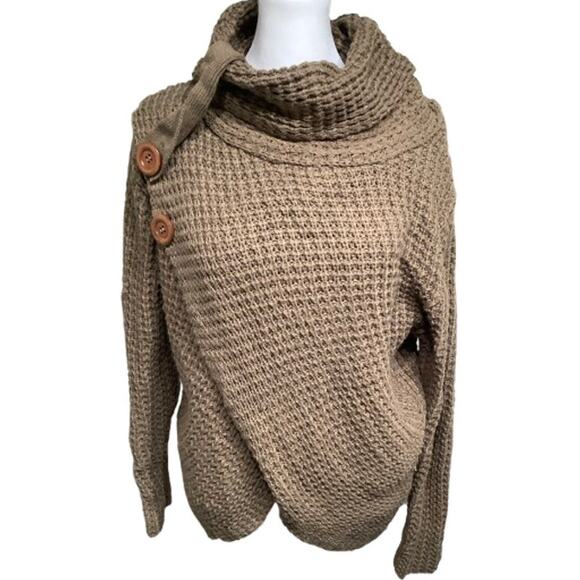Zenana Brown Waffle Knit Turtleneck Sweater Small Cozy, Tunic Style, Minimalist - Picture 1 of 7
